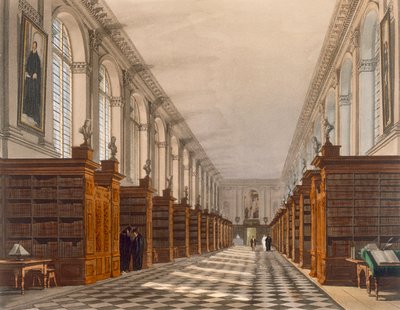 Innenansicht der Trinity College Bibliothek, Cambridge, aus The History of Cambridge, graviert von Daniel Havell, veröffentlicht von R. Ackermann, 1815 von Augustus Charles Pugin