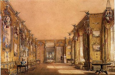 Innenraum des gelben Salons im Brighton Pavilion, um 1820 von Augustus Charles Pugin