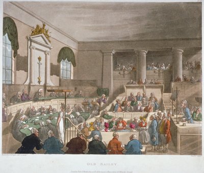Innenansicht des Sessions House, Old Bailey, mit einem Gericht in Sitzung, City of London, 1809 von Augustus Charles Pugin