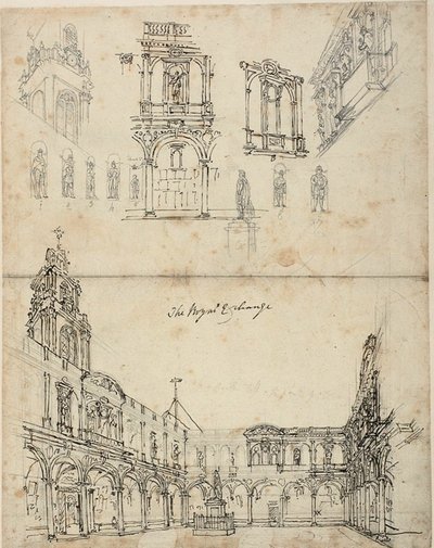 Studie für die Royal Exchange, aus Microcosm of London von Augustus Charles Pugin