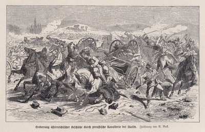 Österreichische Kanonen, erbeutet von der preußischen Kavallerie in der Schlacht bei Skalitz, Böhmen, Preußisch-Österreichischer Krieg von Augustus J. Beck