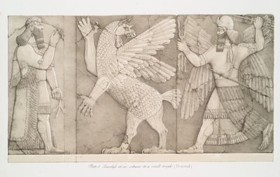 Basreliefs am Eingang zu einem kleinen Tempel in Nimrud [Kalhu], 1853 von Austen Henry Layard