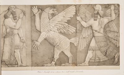 Basreliefs an einem Eingang zu einem kleinen Tempel (Nimrud), aus Denkmäler von Ninive, veröffentlicht 1849 von Austen Henry Layard