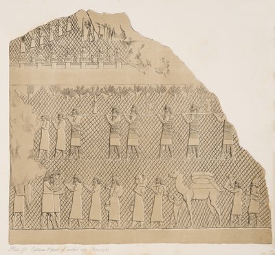 Gefangene und ein Teil der ummauerten Stadt (Kouyunjik), Illustration aus Denkmäler von Ninive, 1858 von Austen Henry Layard