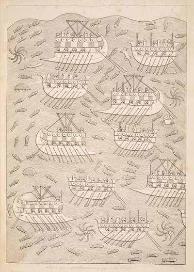 Feinde der Assyrer suchen Zuflucht in Schiffen (Kouyunlik), aus Denkmäler von Ninive, veröffentlicht 1849 von Austen Henry Layard