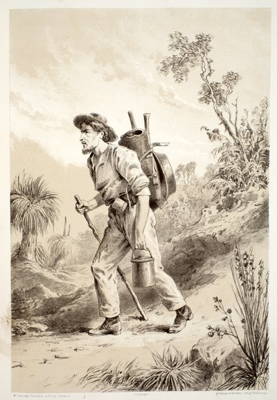 Goldgräber auf der Wanderung, aus Die Geschichte von Australasien von David Blair, McGrady, Thomson und Niven, 1879 von Australian School