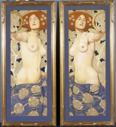 Ein Paar Pastelle auf Papier, halbnackte weibliche Figuren darstellend, ca. 1900 von Austrian School