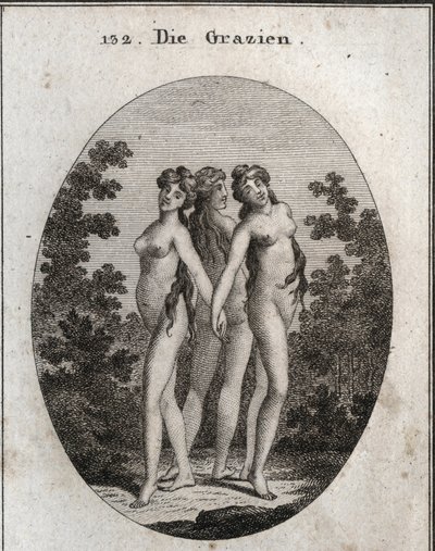 Allegorie der Grazien. Die drei Grazien: Euphrosyne, die Freude und Zufriedenheit bedeutet, Aglaya, die imposante Schönheit symbolisiert, und Thalia, die Freude. von Austrian School
