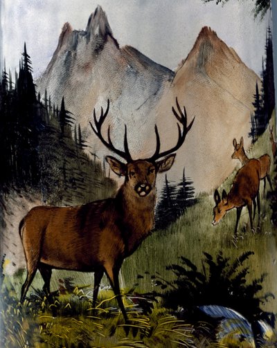 Hirsch auf Wiese, Detail von Glas- und Klaremaillebecher, Österreich von Austrian School