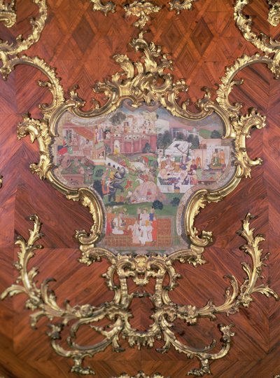 Detail der Täfelung mit persischen Miniaturen eines Lustgartens mit feiernden Menschen aus dem Millionen-Zimmer, entworfen von Nikolaus Pacassi (1716-99) (vergoldetes Feigenholz) von Austrian School
