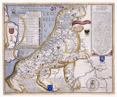 Leo Belgicus, zeigt die Niederlande in Form eines Löwen, 1586 von Austrian School