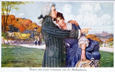 Mozart mit seiner Frau Constanze auf ihrer Hochzeitsreise von Austrian School