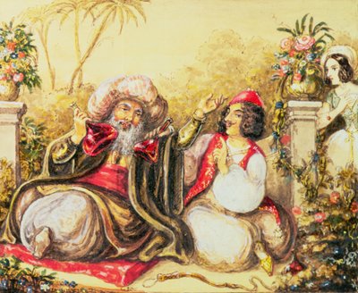 Pedrillo gibt Osmin zu trinken, während Blonda im Hintergrund wartet, Szene aus Akt II, aus 