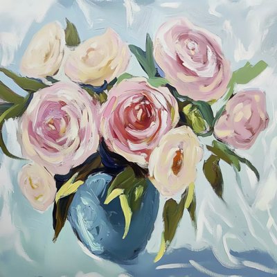 Rosa Rosen in blauer Vase von Avanesova Elena