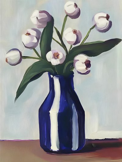 Weiße Blumen Blauer Vase von Avanesova Elena