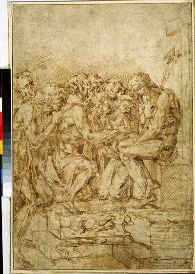 Christus mit den Symbolen der Passion, umgeben von sieben Figuren, Zeichnung von Baccio Bandinelli (1493-1560) 16. Jahrhundert, Puschkin-Museum, Moskau von Baccio Bandinelli
