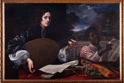 Porträt eines Lautenspielers mit schwarzem Sänger von Baldassare Franceschini