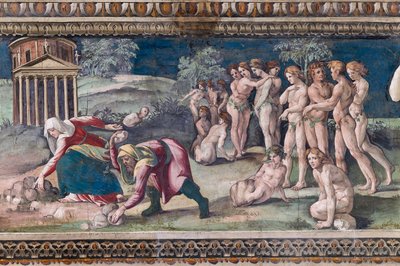 Deukalion und Pyrrha werfen Steine von Baldassarre Peruzzi