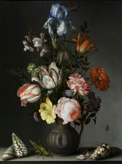 Blumen in einer Vase mit Muscheln und Insekten, um 1630 von Balthasar van der Ast