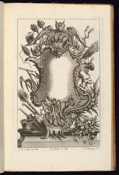 Kartusche mit Eule, Buch der unregelmäßigen Kartuschen von Balthazar Sigismond Setlezky