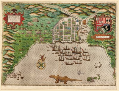 Eroberung der spanischen Siedlung Santo Domingo auf Hispaniola von Baptista Boazio