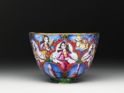 Schüssel mit Deckel, Untertasse und Löffel mit astrologischer Dekoration, frühes 19. Jh. von Baqir