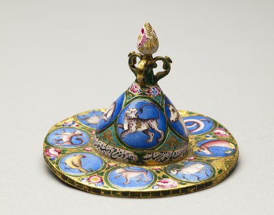 Gedeckter Schüssel, Untertasse und Löffel mit astrologischer Dekoration, frühes 19. Jahrhundert von Baqir