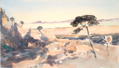 Landschaft: Baum mit rosa Bergen von Barbara Leigh Smith Bodichon