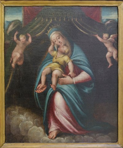 Madonna und Kind unter einem von zwei Engeln gehaltenen Baldachin von Barbara Longhi