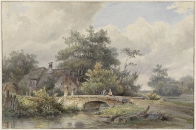 Landschaft mit Steinbrücke bei einem Haus von Barend Cornelis Koekkoek