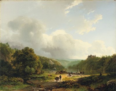 Entladen des Lastkahns in einer welligen Landschaft, 1831 von Barend Cornelis Koekkoek