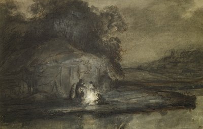 Nächtliche Landschaft mit Fluss und Hirten von Barent Fabritius