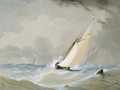 Miranda arbeitet vom Weilingen-Feuerschiff bei starkem Wind - Ostende 1880 von Barlow Moore