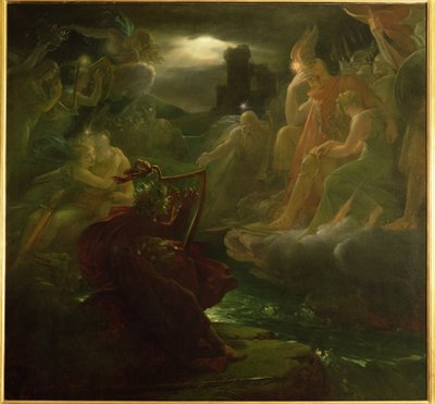 Ossian beschwört die Geister am Ufer des Flusses Lora mit dem Klang seiner Harfe, 1801 von Baron François Pascal Simon Gérard