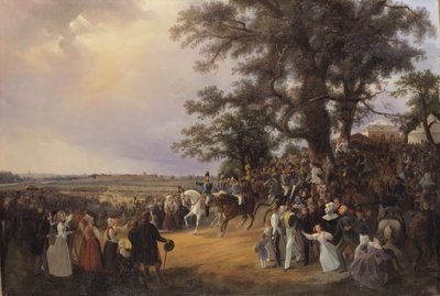 Parade auf den Ladugårdsgärde-Feldern während des Besuchs von Zar Nikolaus im Jahr 1838 von Baron Karl Stefan Bennet