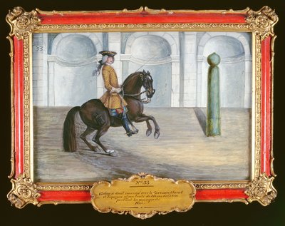Nr. 33 Ein spanisches Pferd der Spanischen Hofreitschule, das eine Dressurbewegung ausführt von Baron Reis Eisenberg