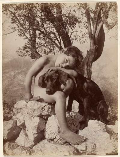 Junger nackter Junge und Hund von Baron Wilhelm von Gloeden