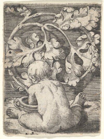 Nacktes Kind von hinten gesehen, sitzt vor einem Gefäß, Mitte des 17. Jahrhunderts von Barthel Beham