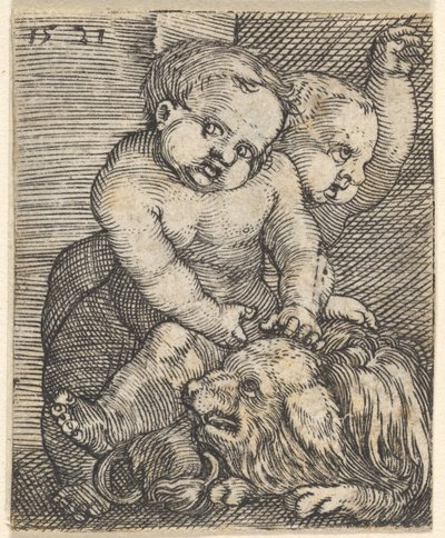 Zwei Jungen spielen mit einem Hund, Mitte des 16. Jahrhunderts von Barthel Beham