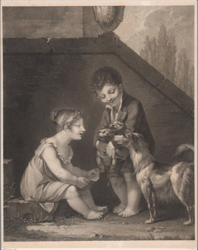 Zwei Kinder mit Hunden von Barthélémy Joseph Fulcran Roger