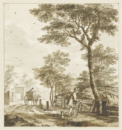 Landschaft mit Figuren und einem Pferd und Wagen von Bartholomeus Barbiers