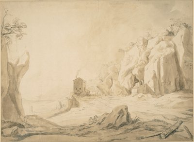 Landschaft mit einer Straße unterhalb von Klippen bei Bracciano von Bartholomeus Breenbergh