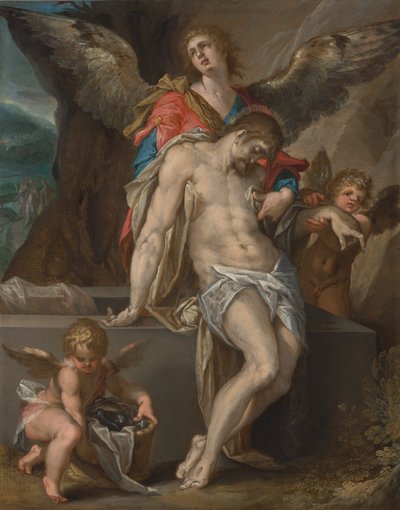 Der Leib Christi von Engeln getragen von Bartholomeus Spranger