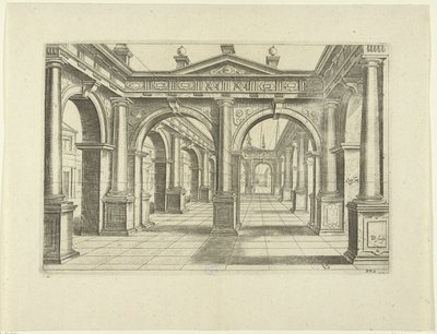 Gebäude mit doppeltem Bogen in der Mitte im dorischen Stil von Bartholomeus Willemsz. Dolendo