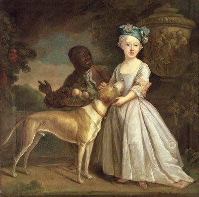 Ein junges Mädchen mit einem Hund und einem Pagen von Bartholomew Dandridge