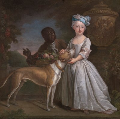 Ein junges Mädchen mit einem versklavten Diener und einem Hund von Bartholomew Dandridge