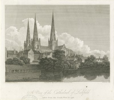 Lichfield Kathedrale - Südwestansicht (Gravur) von Bartholomew Howlett