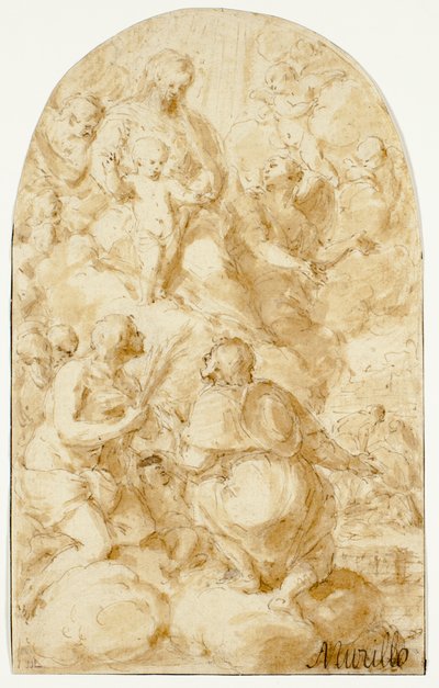 Jungfrau Maria mit dem Christkind in den Wolken von Bartolomé Esteban Murillo