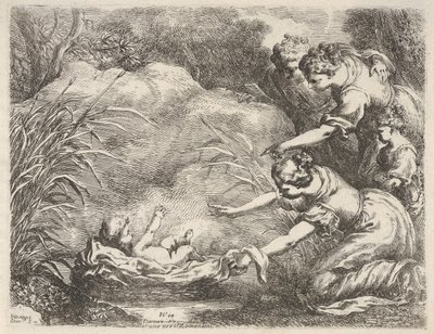 Die Auffindung des Moses, der von den Dienerinnen der Tochter des Pharao aus dem Nil gerettet wird, 1650-57 von Bartolomeo Biscaino
