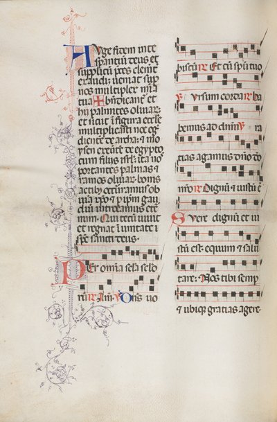 Missale: Fol. 111v, enthält einige Musikstücke als Teil der Palmsonntagsliturgie, 1469 von Bartolomeo Caporali